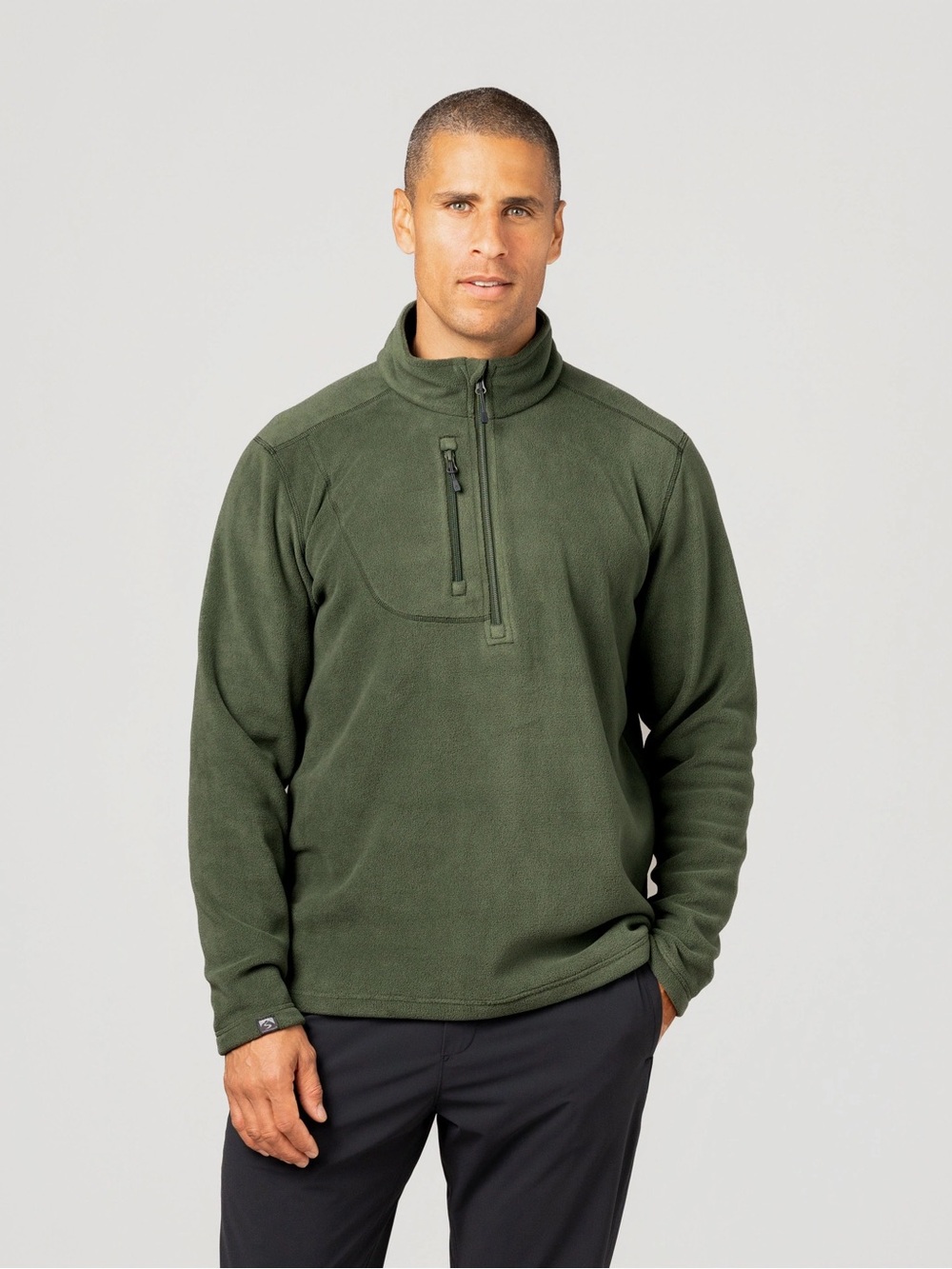 Men's Olive Green Performance Quarter-Zip Fleece Jacket